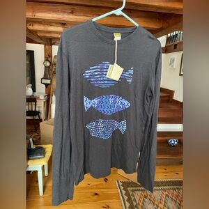 Gray Long Sleeve Shirt with Blue Fish Design